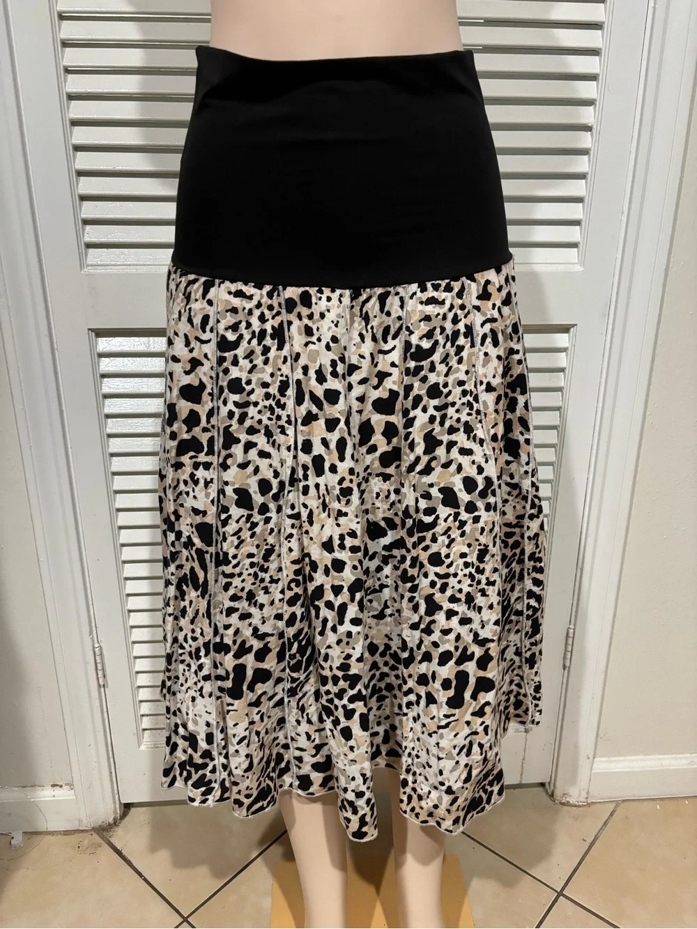 Carole Little Leopard Print Maxi Skirt with Black Waistband